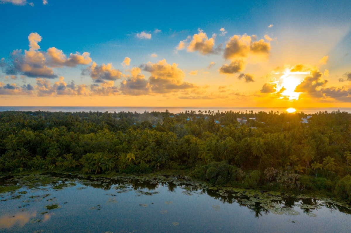 Fiji island sunset and lagoon
