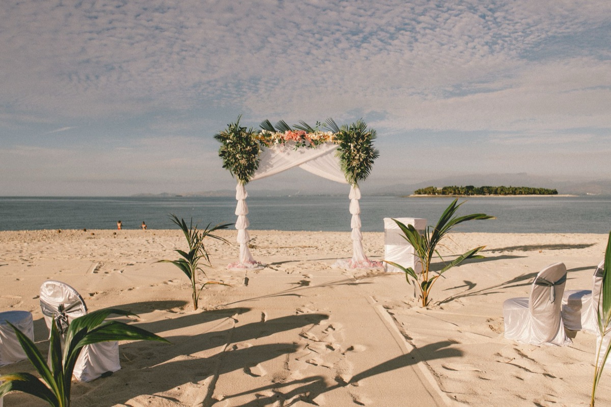 Fiji beachside restaurant with tropical flowers