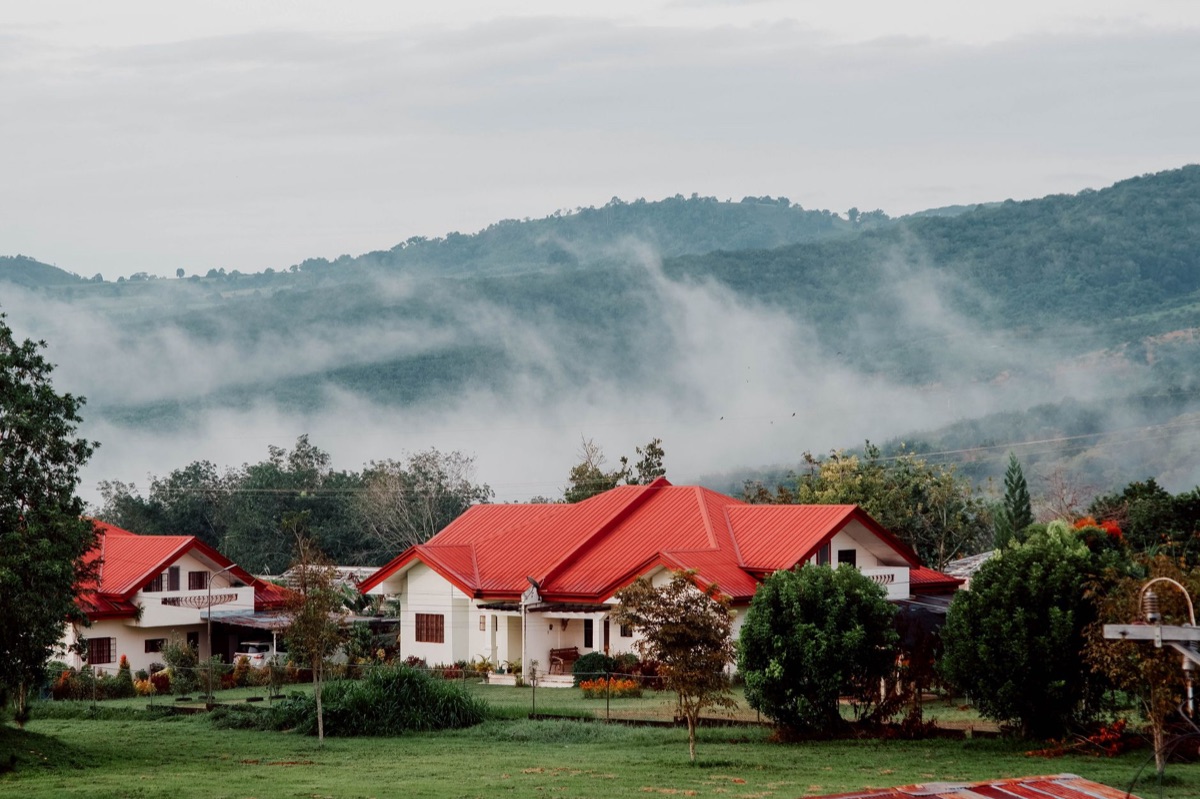 Fijian village with traditional houses