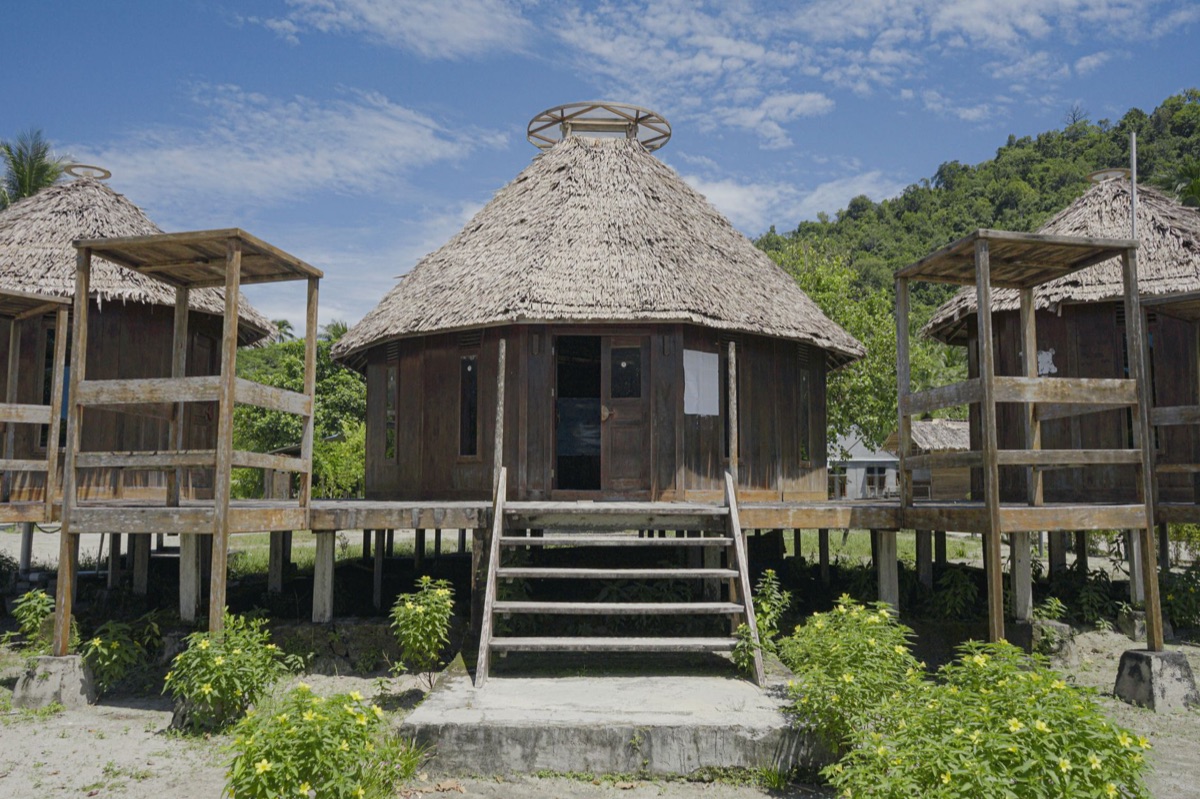 Fijian village with traditional houses