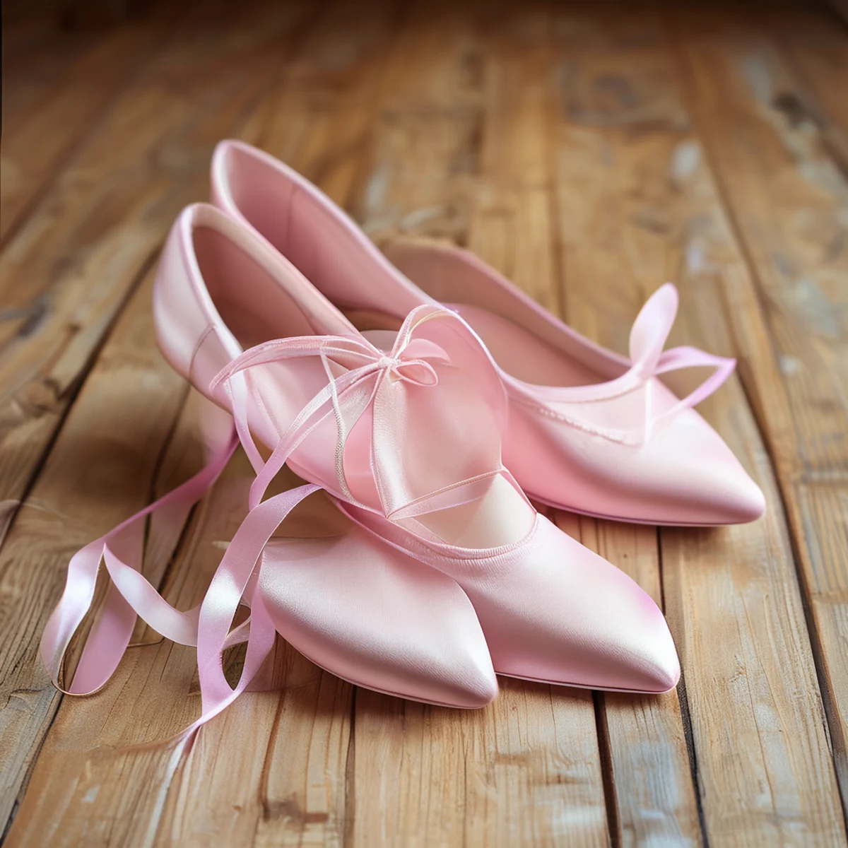 Een balletdanser staat met puntschoenen op het vloer.