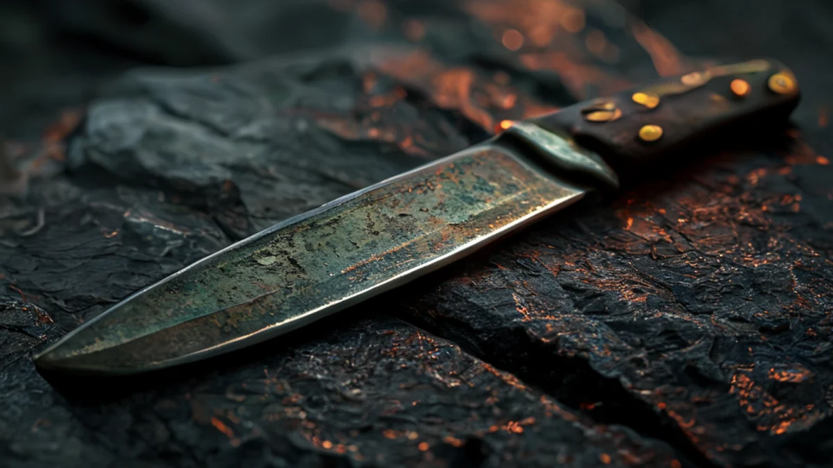 A ceremonial knife with a polished handle and blade, used for symbolic purposes.