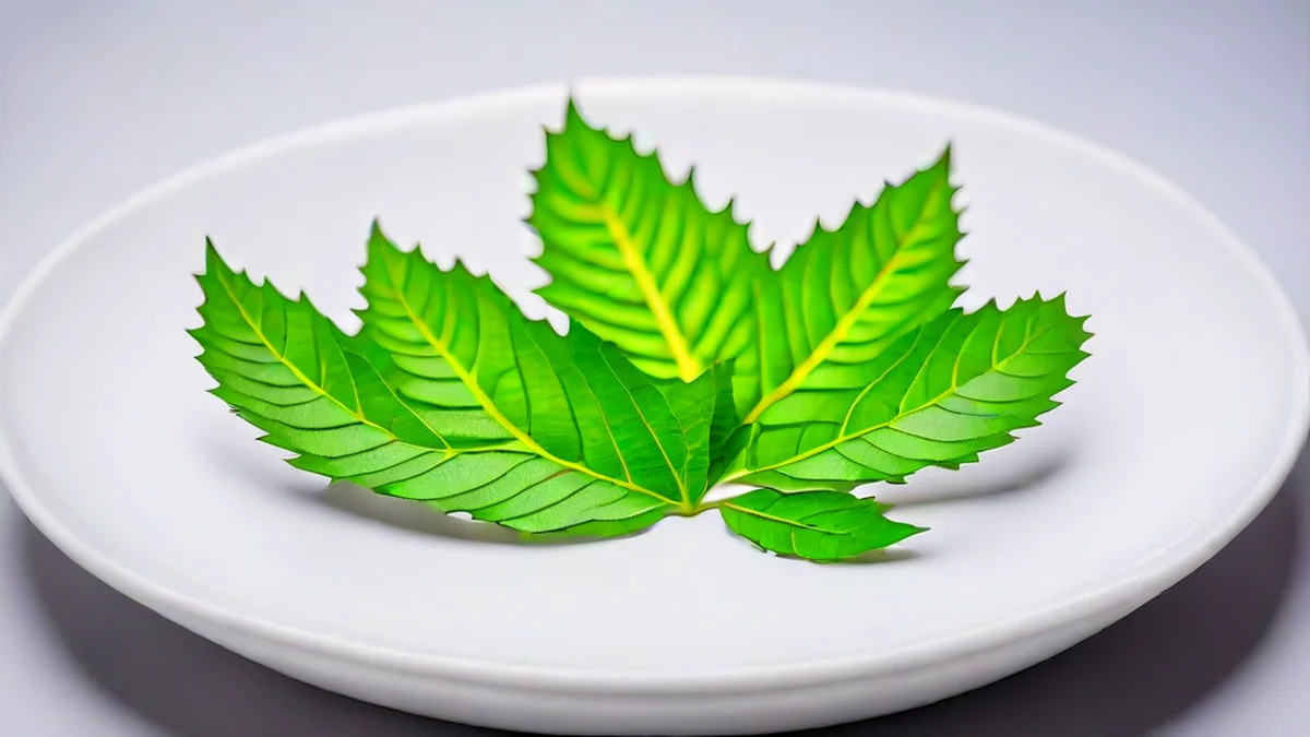 Fresh Korean perilla leaves, dark green with white veins, arranged in a bundle.