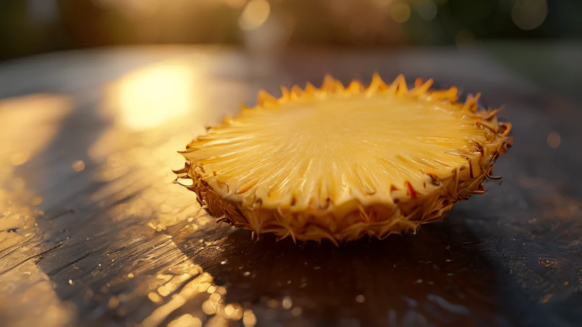 Cora di ananas, il centro è dorato e ha una texture fibrosa.